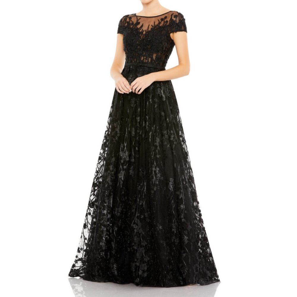 Mac Duggal Black Lace Evening Gown